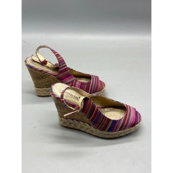 Montego Bay Club open toe strap back wedge heals buckle weaved pink size 9.5 REA - Picture 3 of 8